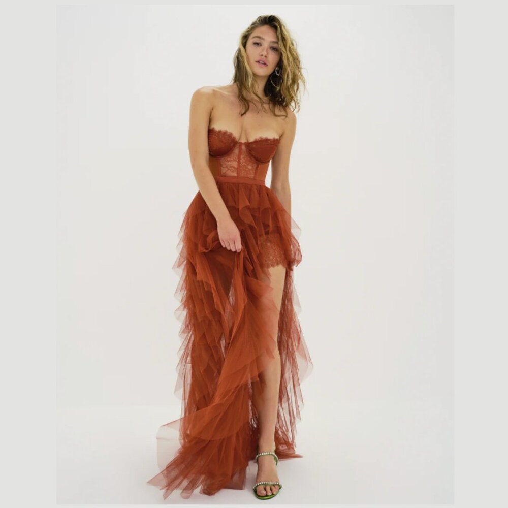 NWT For Love and Lemons x REVOLVE Bustier Gown in Rust